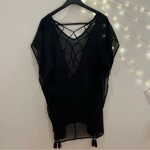 Black Kona sol sheer crochet coverup